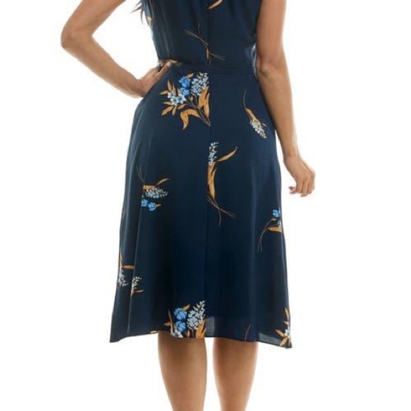 Nina Leonard Navy Blue Floral Midi Dress Small - Picture 2 of 9